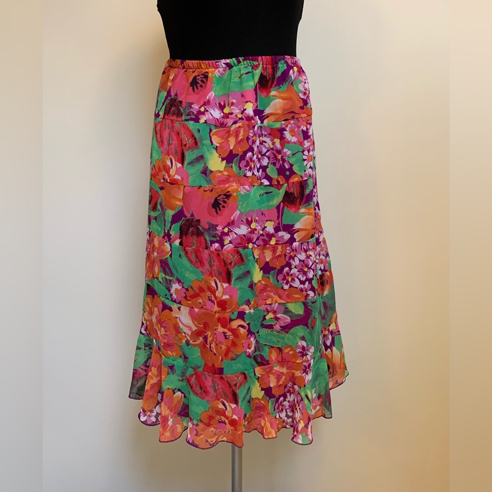 Draper's & Damon's Petites Skirt-Pink Orange Green Floral Pattern-Lined-PM